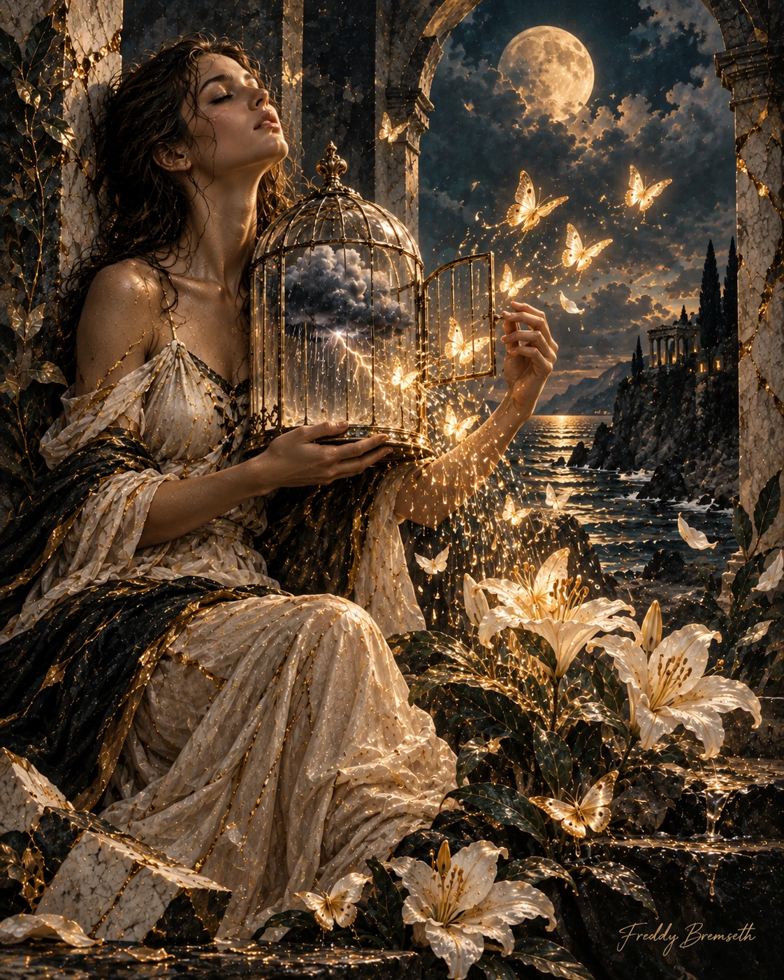 Månebelyst magi ved havruinene — Freddy Bremseth Art