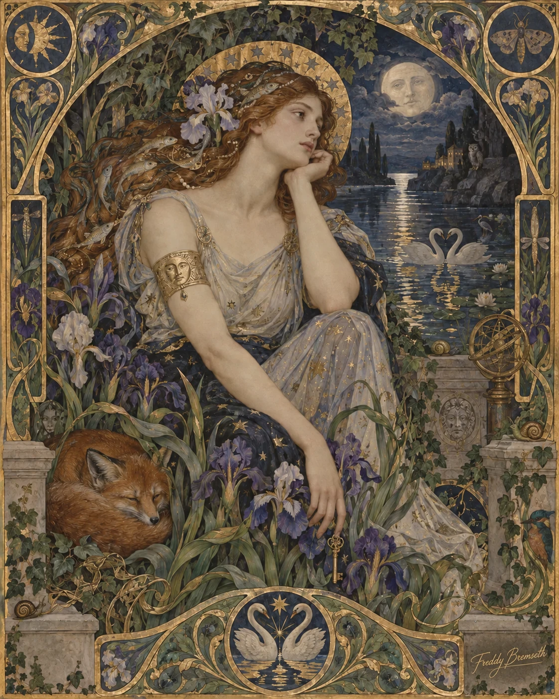 Månedrøm ved den stille innsjøen — Freddy Bremseth Art