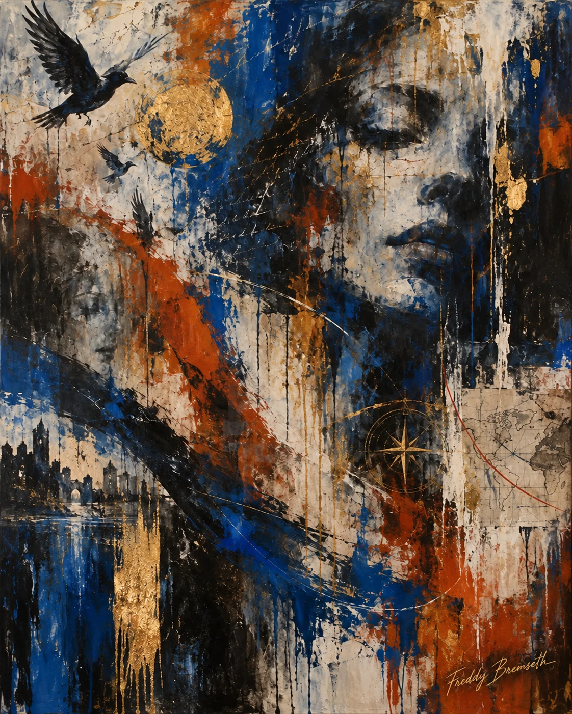 Melankolsk blåmåne og ravn — Freddy Bremseth Art
