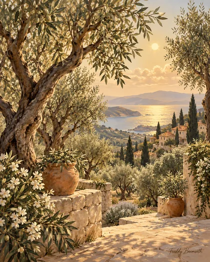 Sunlit olive grove