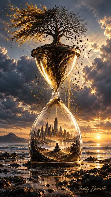 Tidens timeglass ved solnedgang